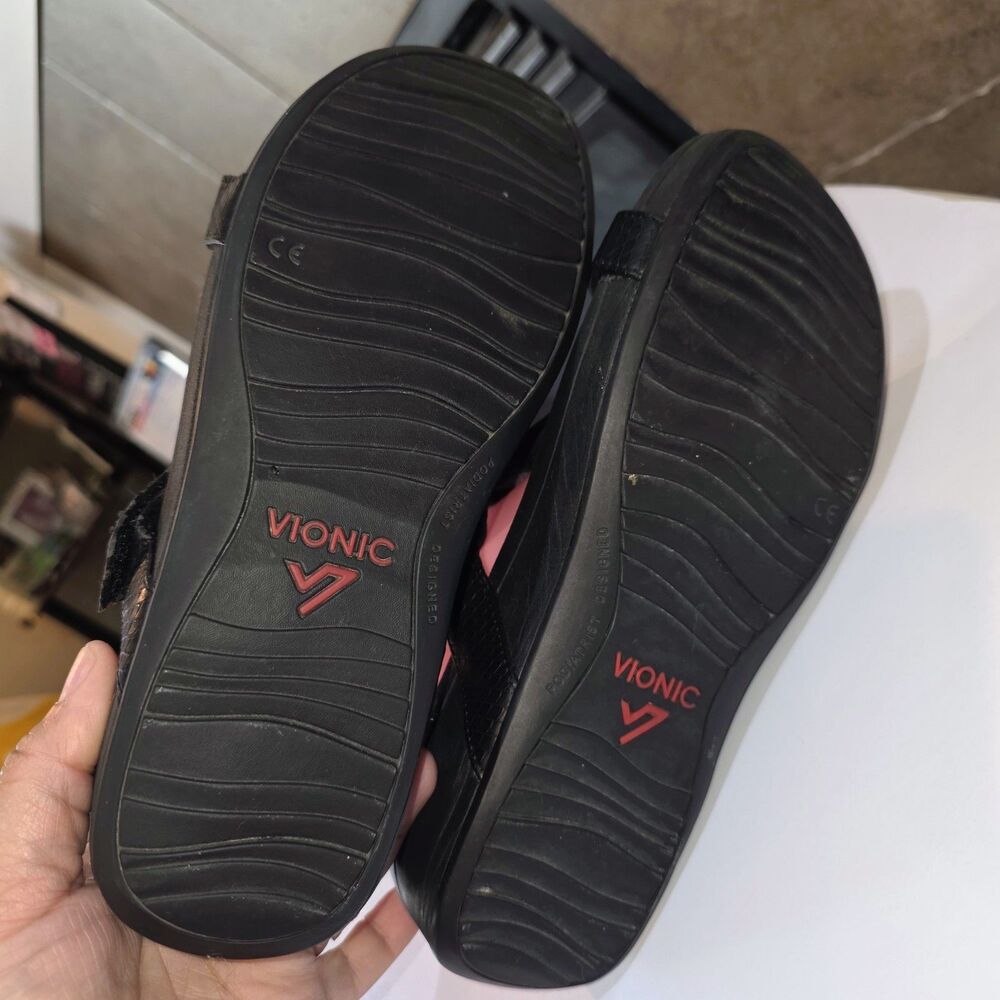 VIONIC ELLIE Sz 9 Black Orthotic Arch Support Walking Platform Boho Logo Sandala - Picture 8 of 11